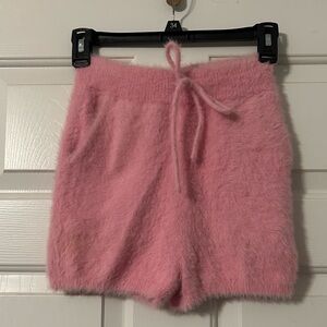 Meshki High Waist Fluffy Fuzzy Pink Shorts